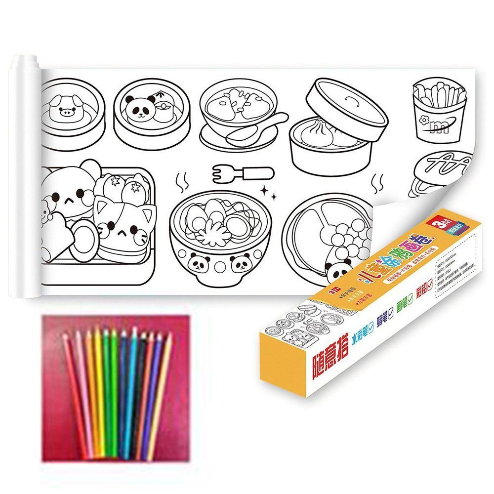 Top Roll Gambar Anak-Anak Desain Baru Hadiah Kreatif DIY Lukisan Menggambar Kertas Isi Warna Dengan 12warna Pensil