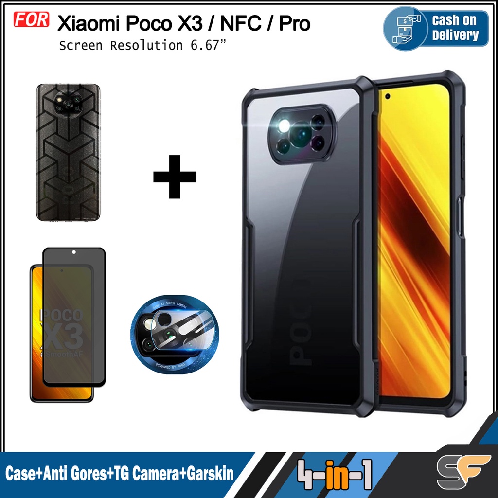Paket 4in1 Case Xiaomi Poco X3 Poco X3 NFC Poco X3 Pro Bonus Anti Gores Bonus TG Camera dan Garskin