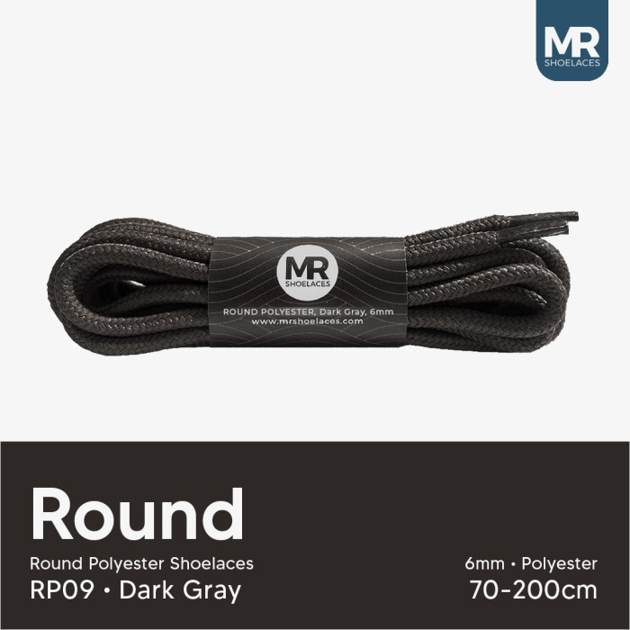Original MR Shoelaces RP09 Abu Tua Gray Tali Sepatu Bulat Round 6mm 70cm 80cm 90cm 100cm 120cm 150dm 180cm 200cm Tali Sepatu Bulat Polyester Premium