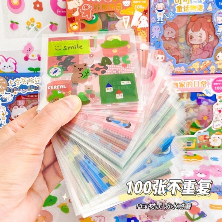 【ready】100 Lembar Stiker Waterproof Sticker Tumblr Lucu Kartun Korea Dekorasi Hiasan Scrapbook DIY