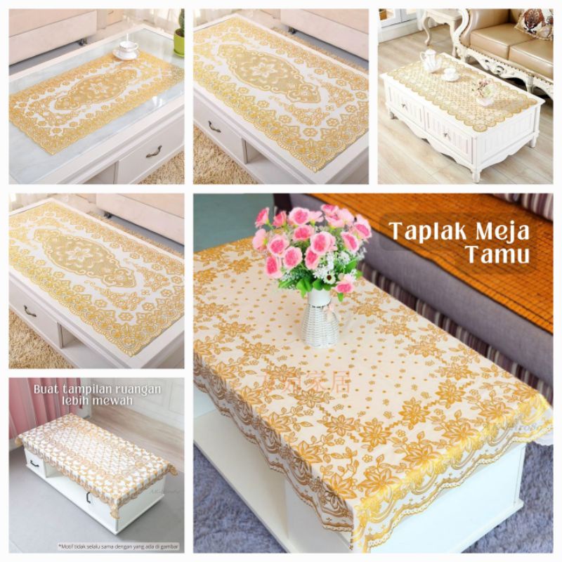 TAPLAK MEJA RUANG TAMU MURAH ANTI AIR / TAPLAK MEJA EMAS GOLD / TAPLAK MEJA LEBARAN / TABLE MAT COVE