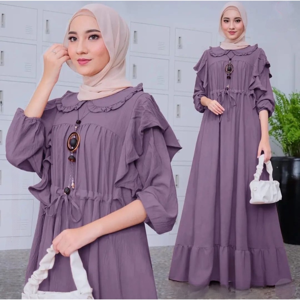 Baju Gamis Lebaran Wanita Terbaru 2026 bahan Crinkle premium Gamis polos simple AUREL DRESS Gamis Wa