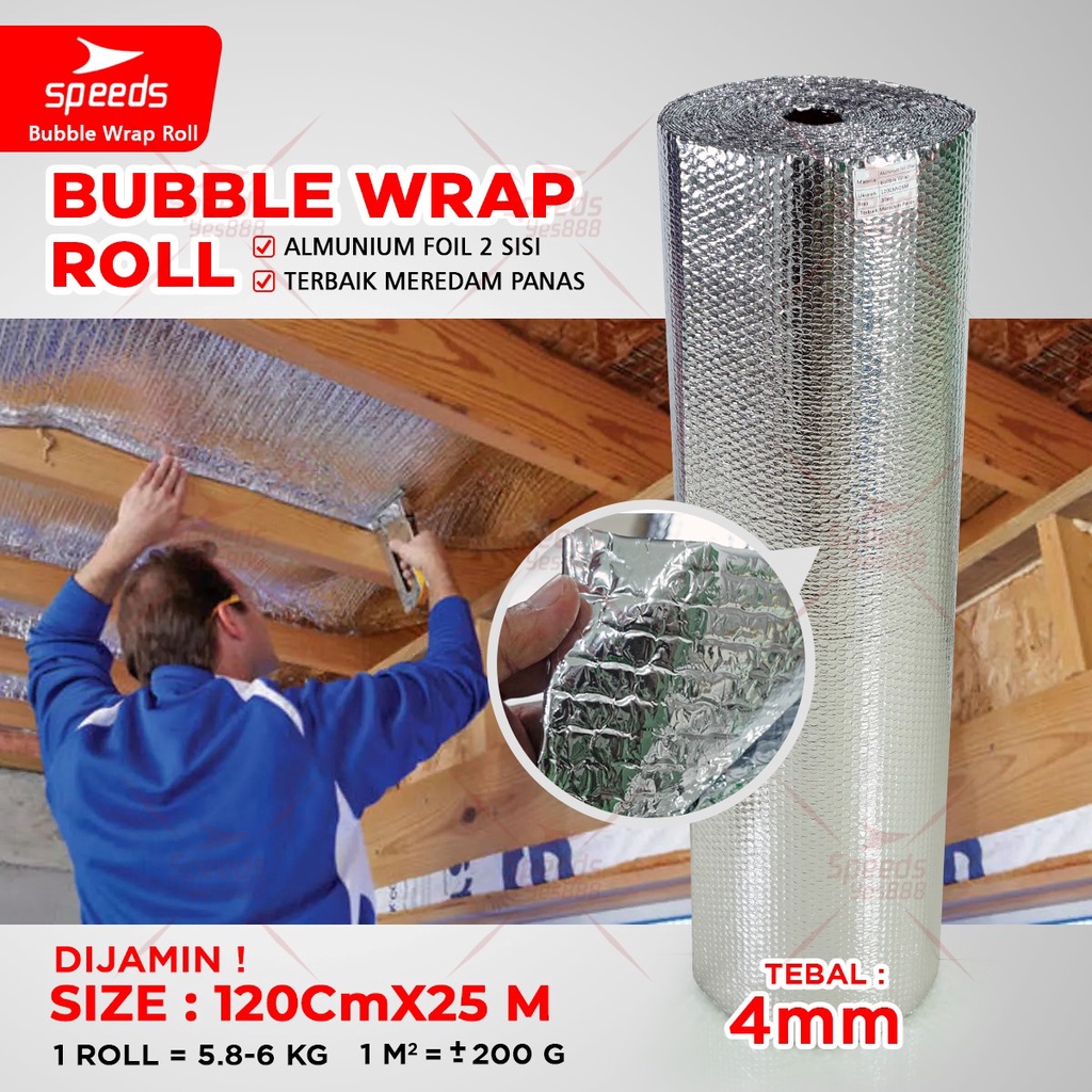 Jual SPEEDS Aluminium Bubble Foil Wrap 120cmx25m Aluminum Insulator