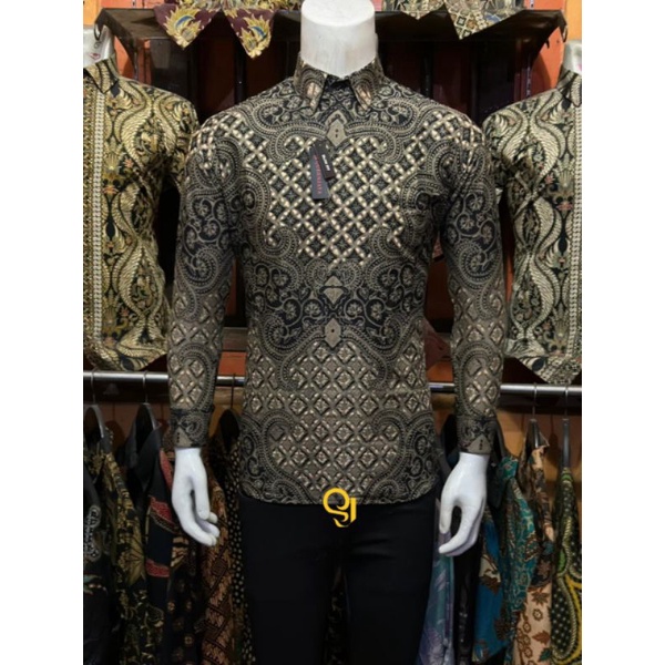 KEMEJA BATIK PRIA HITAM PREMIUM SLIMFIT LENGAN PANJANG BAHAN KATUN HALUS SRI LUMBUNG