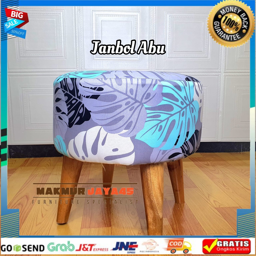 Kursi Stool Kotak & Bulat Polos Trendy - Bahan Busa Kanvas Tebal Kaki Kayu