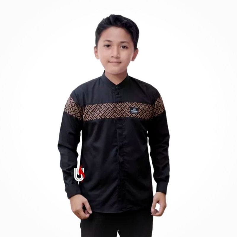 Baju Koko Anak Laki-Laki Remaja Usia 7-15Th Koko Gus Azmi Koko Anak Laki-Laki Lengan Panjang Batik Coklat Abu-Abu Putih Baju Muslim Anak Toyobo Premium Navy