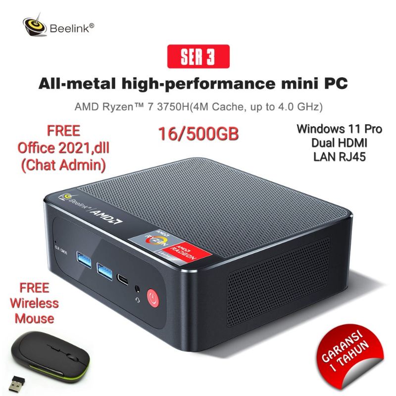 MINI PC BEELINK SER3 3750H AMD RYZEN 7 RAM 16/500GB Win 11 Pro
