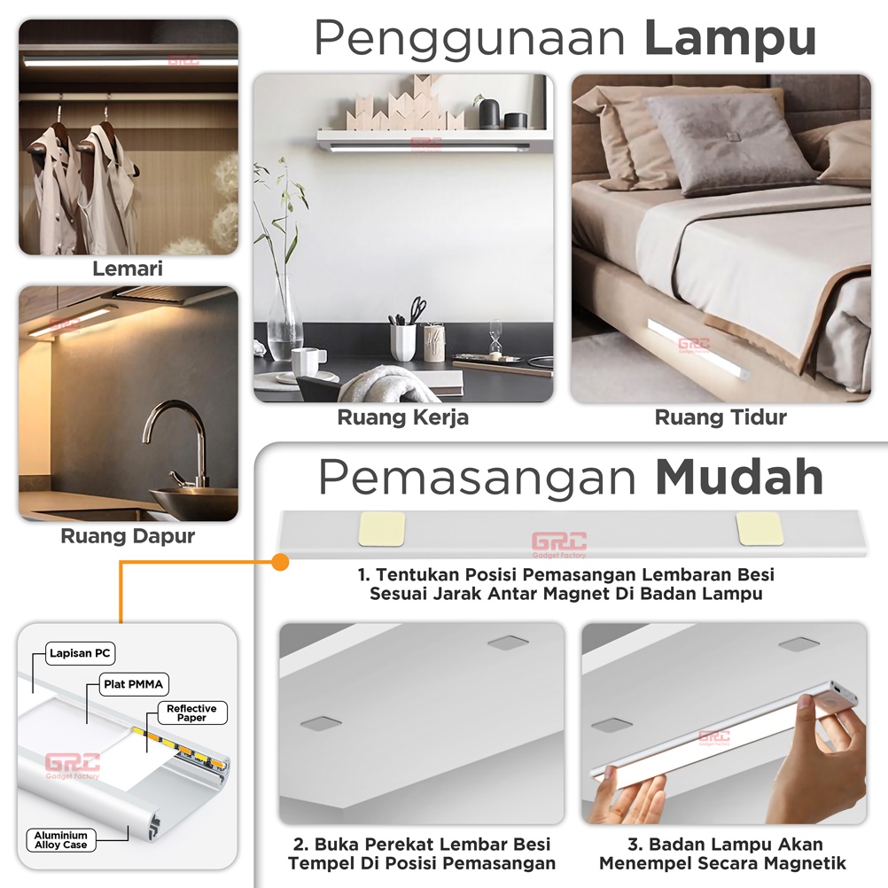 Lampu LED Sensor Gerak Motion Light Lampu Tidur Tempel Dinding Lemari