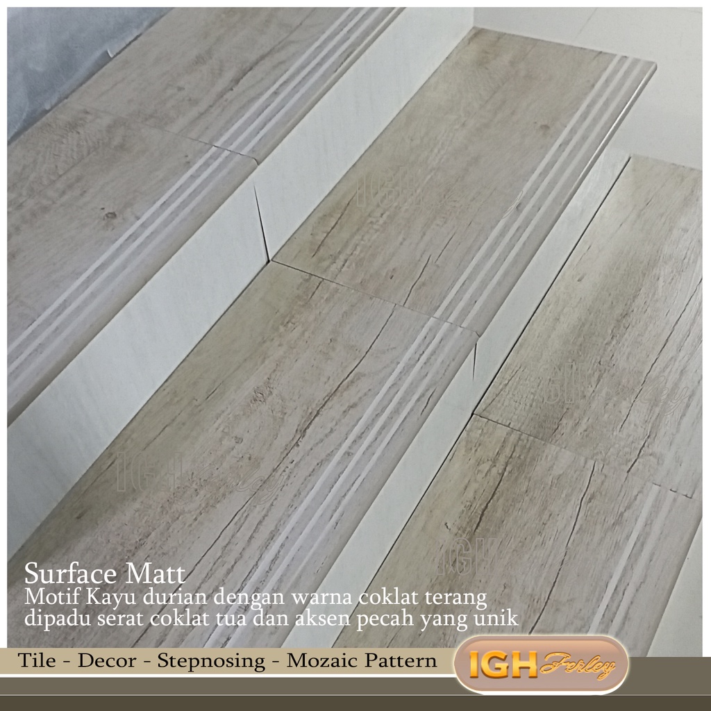 Stepnosing Granit 30x60 Motif Kayu Coklat Muda Lantai Tangga Custom Pingul Original Granite Tile