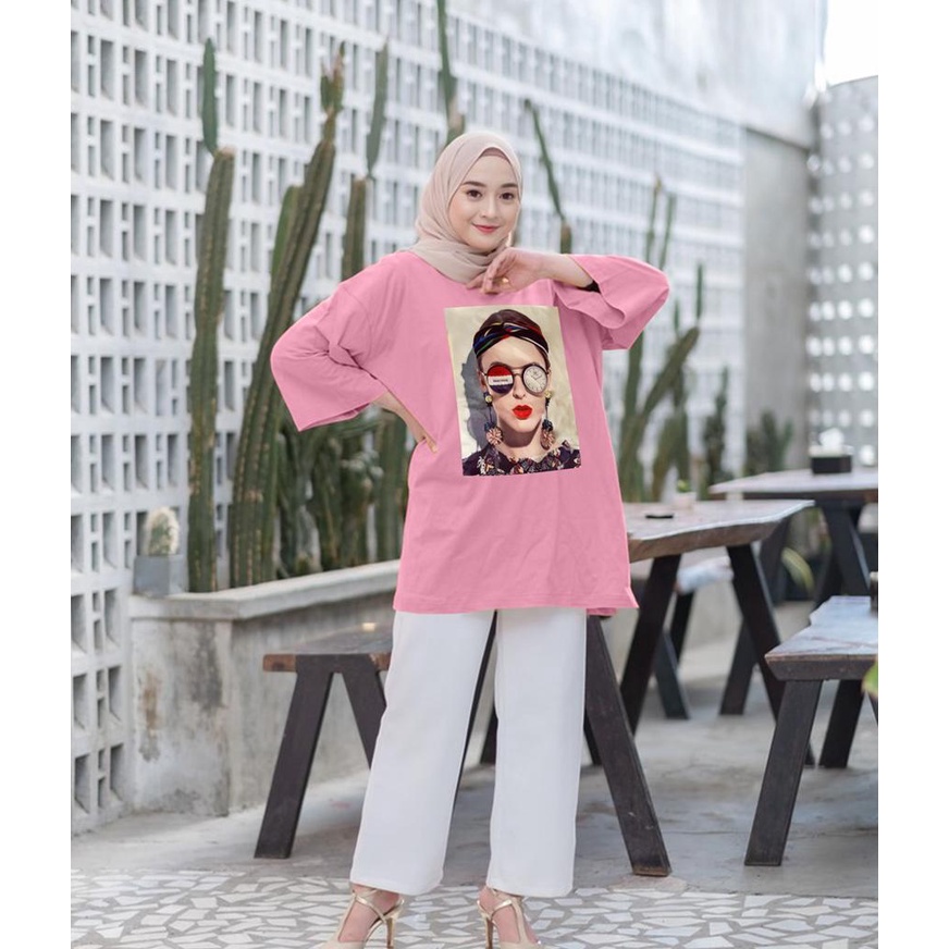 KAOS OVERSIZE TOP HIJAB WANITA BASIC DTF CEWEK BANDO / OVERSIZE SLIT BLOUSE GAMBAR DTF / DIGITAL PRINT