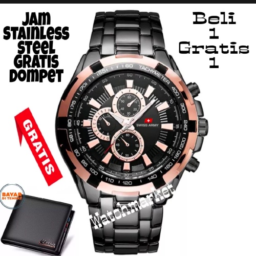 jam tangan pria bonus dompet kulit keren
