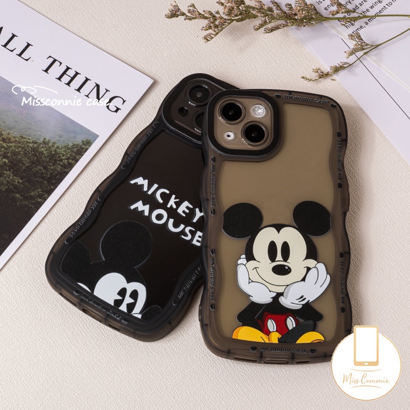 IPHONE Case Pasangan Kompatibel Untuk Iphone6 6s 87plus 11 Pro Max XR 14 13 12 Pro Max 14Plus X XS Max SE 2020 Wavy Edge Cute Kartun Mickey Mouse Soft TPU Phone Case