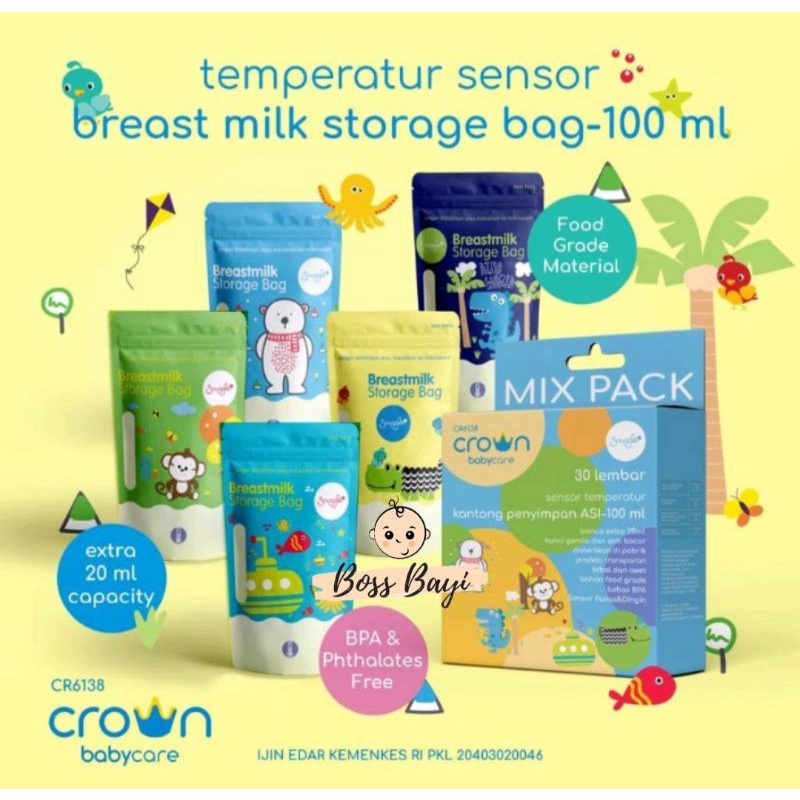 CROWN Baby Care - Kantong Asi 100ml extra 20ml / Breast Milk Storage Bag / Tempat Penyimpan Asi