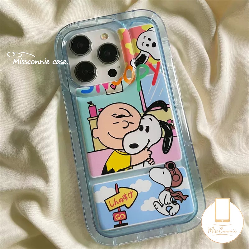 IPHONE Casing Ponsel Airbag Shockproof Bening Kompatibel Untuk Iphone11 14 13 12 Pro MAX XR 78 6 6S Plus X XS MAX Kartun Lucu Snoopy Transparan Lembut TPU Back Cover