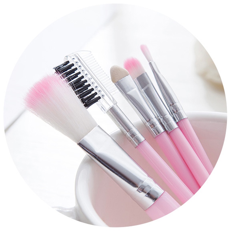 5pcs/set Kuas Make Up Brush Kuas Makeup Eyebrow Brush Blush on Brush Eyeshadow Brush Sponge