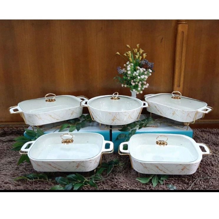 [Packing Kayu] Prasmanan Pesta Keramik Marble Nakami Set 5 Buah
