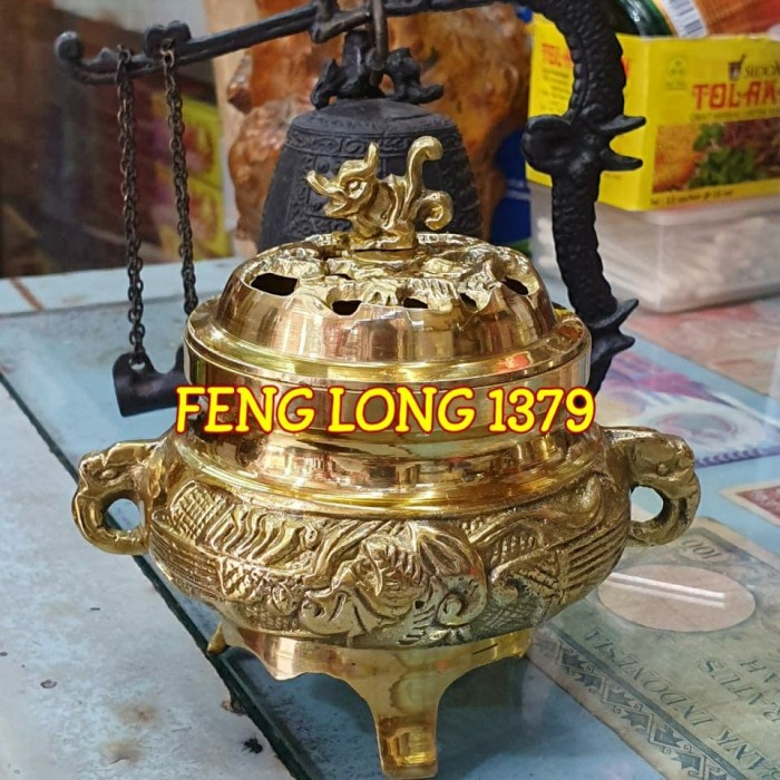 Hiolo Tempat Bakar Dupa Bubuk Hio Kerucut Kuningan Seri Kecil