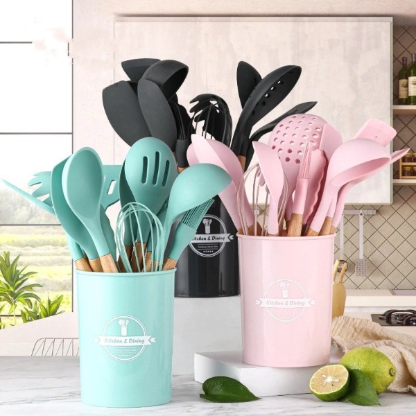 TERMURAH Silicone Utensil Set 12pcs Peralatan spatula Spatula Steak Clip Set Oil Brush Kitchen Cooking COD