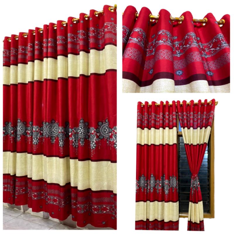 Gorden Pintu Jendela Model Smokering Motif Red Samoa