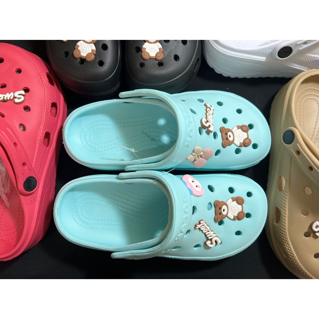 Sandal Kodok Classic Bae Clog, Sepatu Sendal Baim Wedges Platform Wanita Model Crocs_L2