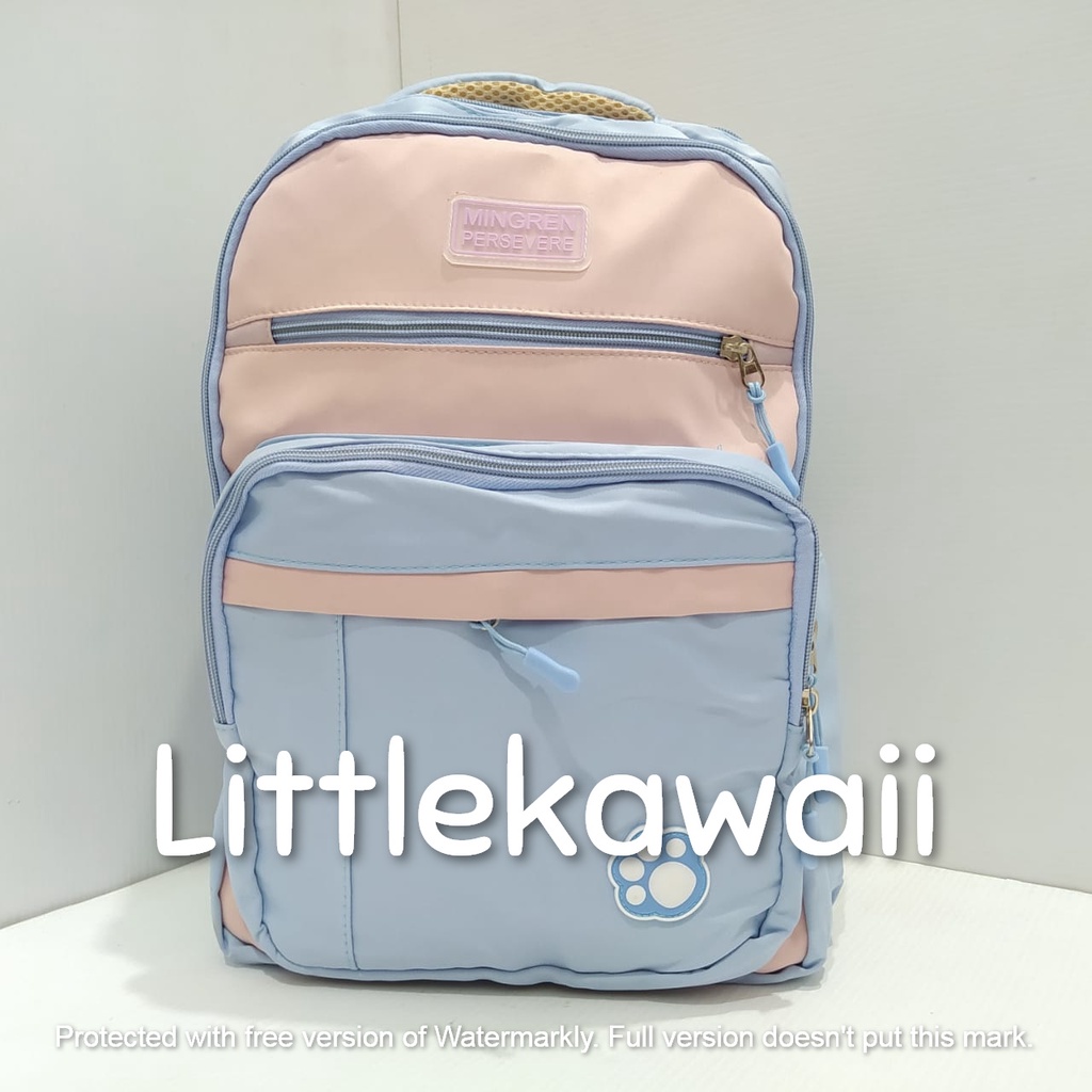 LK/Tas Ransel Laptop Backpack Parasut Sekolah Fashion Korean Style Anak Remaja Warna Warni Tapak Kaki Colorful Gesper Import