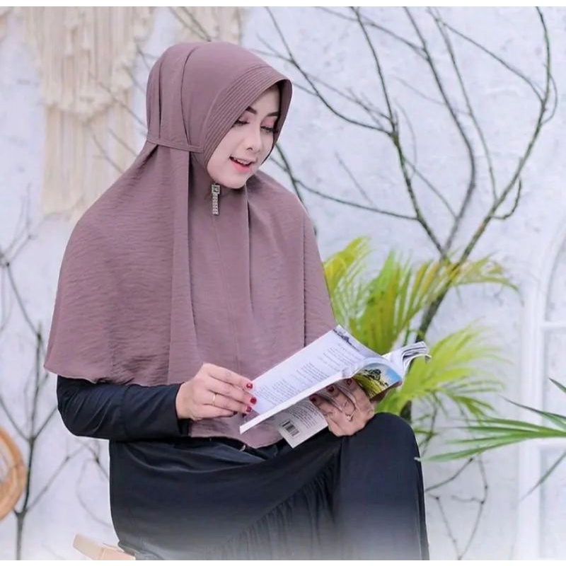 Hijab bergo pet tali crinkle/bergo instan/bergo maryam pet tali crinkle/maryam crinkle size L
