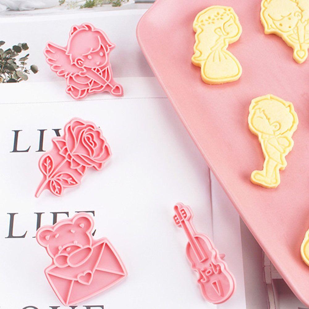 Top 8pcs/set Hari Valentine Makanan Fondant Plunger Gitar Cupid Cetakan Kue Amplop Bunga Mawar Cookie Cutter