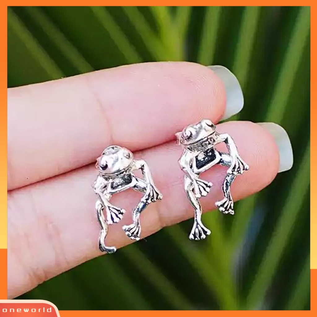 [WONE] 1pasang Gaya Etnik Kerajinan Tangan Halus Bahan Alloy Lucu Bentuk Kodok Tindik Ear Studs Earrings Untuk Pesta