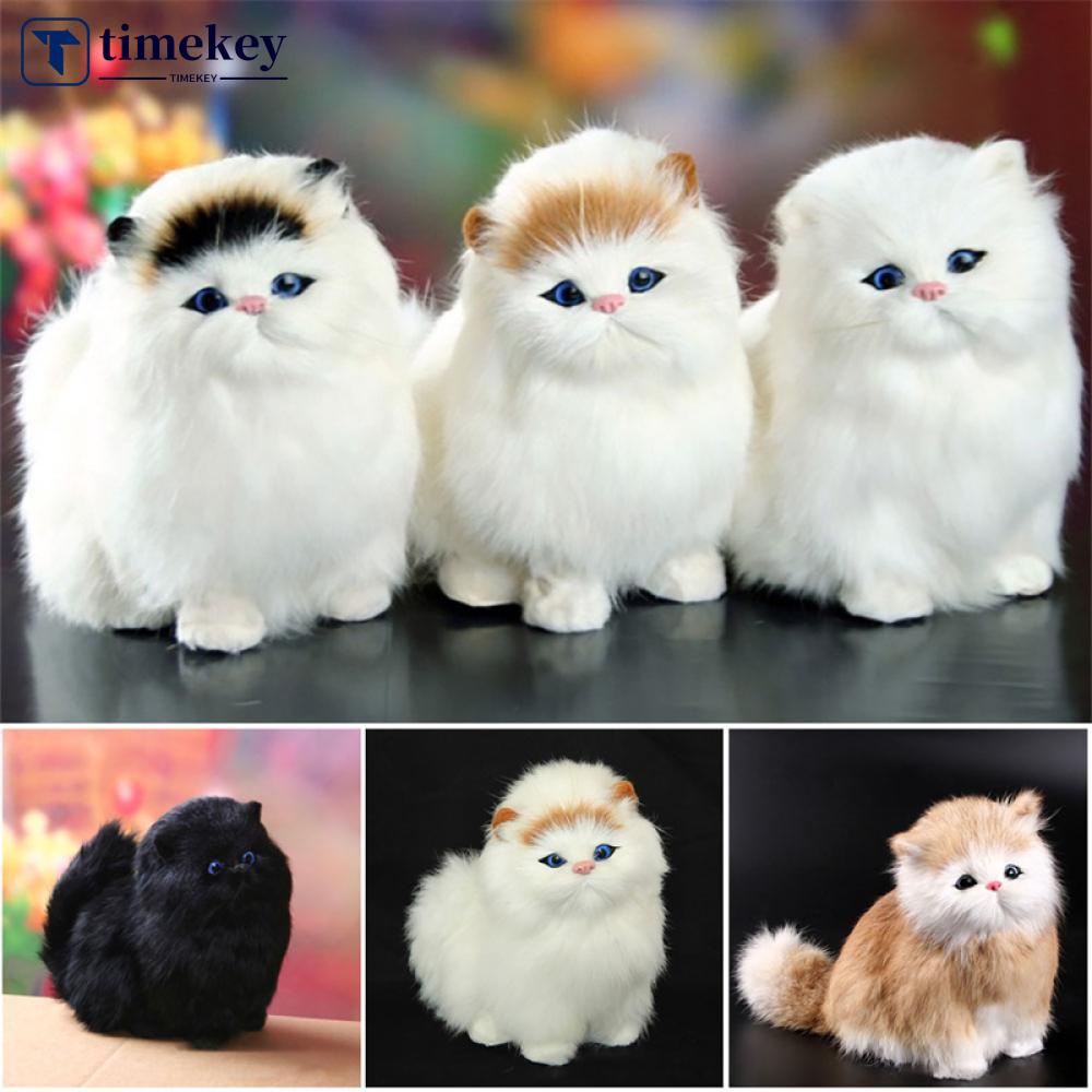 Timekey Simulasi Mini Kucing Lucu Mainan Mewah Dengan Suara Ulang Tahun Anak Kreatif Imitasi Kucing Ornamen Dekorasi Rumah Perlengkapan Pesta J4M5