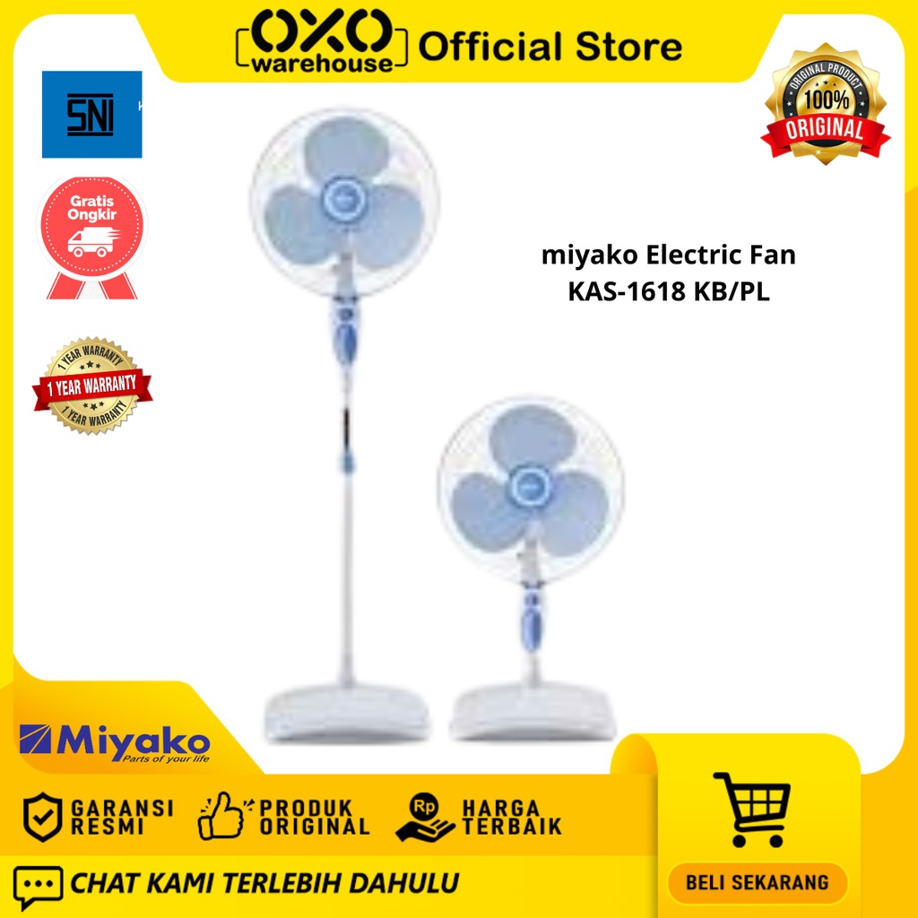 Miyako Kipas Angin KAS-1618 KB/PL Electric Fan Berdiri Low Watt Garansi Resmi