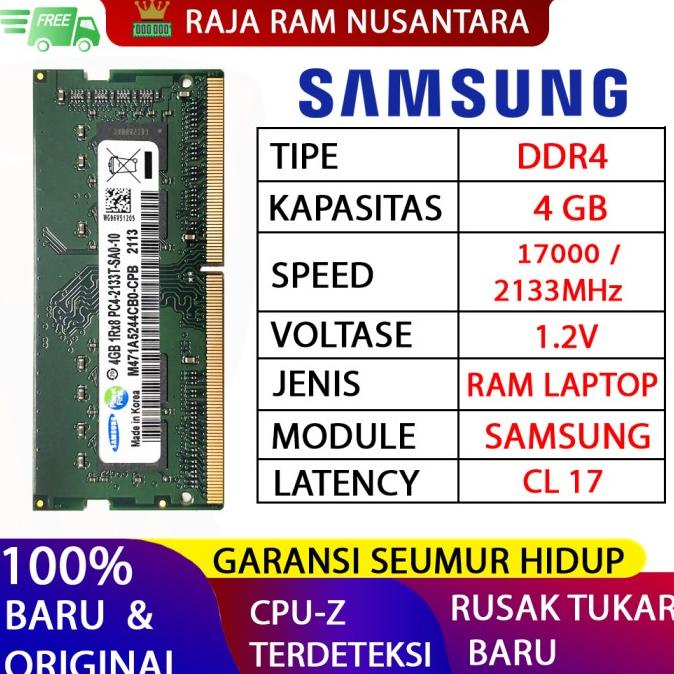 RAM LAPTOP SAMSUNG DDR4 4GB 2133 MHz 17000 ORI GAMING RAM NB DDR4 4GB