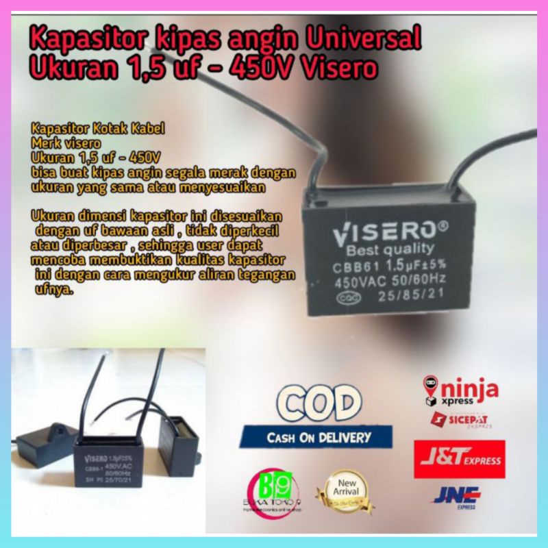 Jual Sparepart Kapasitor kipas angin Universal Ukuran 1,5 uf 450V