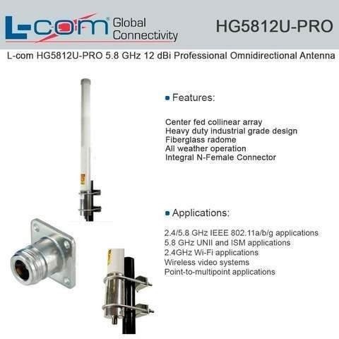 ANTENA OMNI HYPERLINK L-Com Hyperlink HG5812U-PRO - Antena Omni 12dBi 5.8GHz