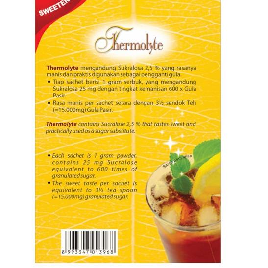 

Recommended Thermolyte Sweetener - Box isi 25 sachet & 50 Sachet @ 1 Gram - Pemanis Pengganti Gula,