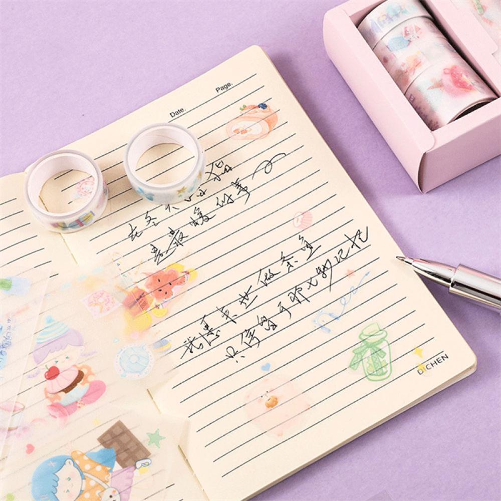 Timekey 4Rolls 12Pcs Lucu Kartun Washi Tape Scrapbooking Kreatif Kawaii Masking Jurnal Tape DIY Scrapbooking Diary Tape Stiker J1N9