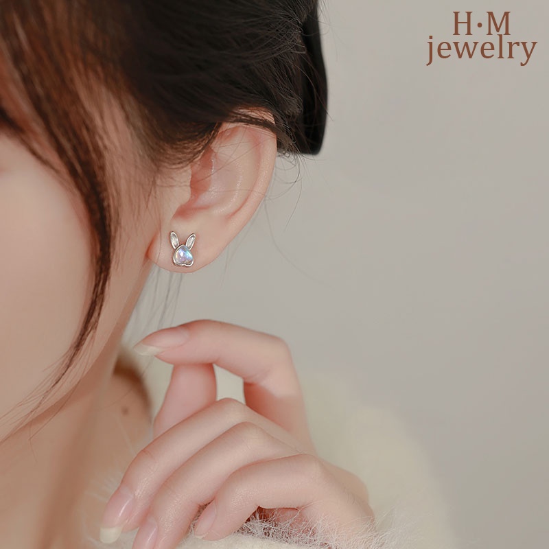 Anting Telinga Kelinci Moonstone Berbentuk Hati2022Baru Lucu Manis Twist Screw Earrings