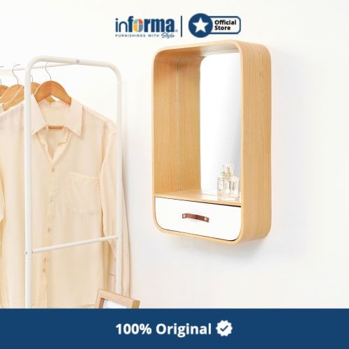 INFORMA - CERMIN DINDING - WALL MIRROR WITH SHELF A8 35X55,5CM WOOD
