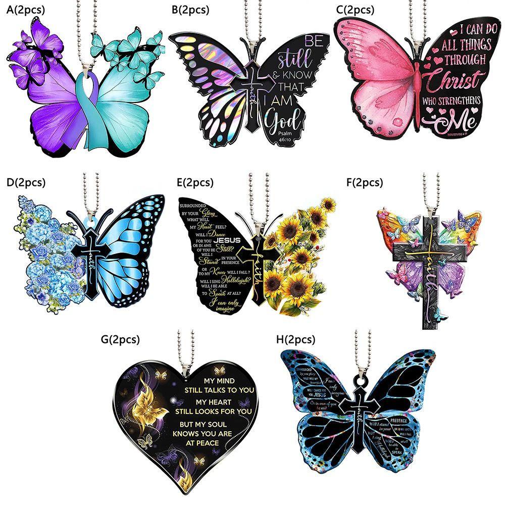 Suyo 2Pcs Butterfly Cross Hanging Pendant Gadis Lucu Wanita Hadiah Terbaik Kaca Spion Ornamen