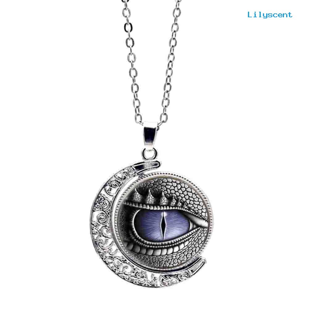 [LS]Unisex Rotatable Dragon Eye Hollow Moon Pendant Rantai Panjang Kalung Perhiasan