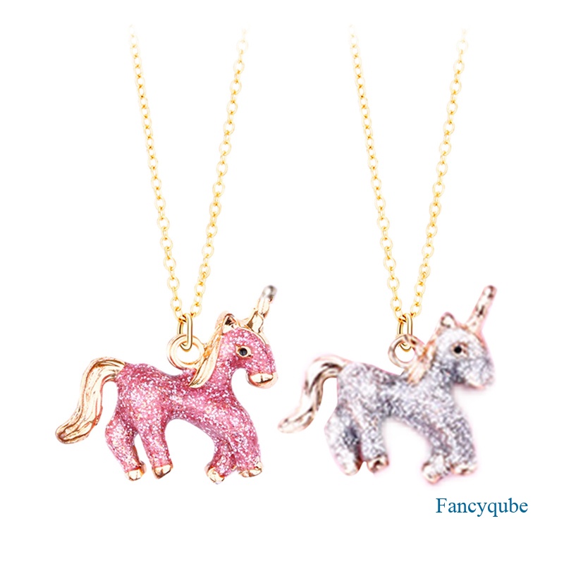 Kalung Liontin Unicorn Hewan Lucu Untuk Wanita Temperamen Berlian Imitasi Kuda Emas Gadis Perhiasan Pesta