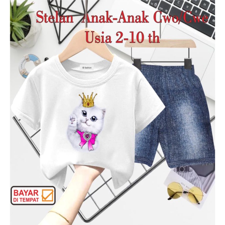 ((IB))SETELAN ANAK2 UNISEX SEMI JEANS/KUCING DIGITAL SABLON