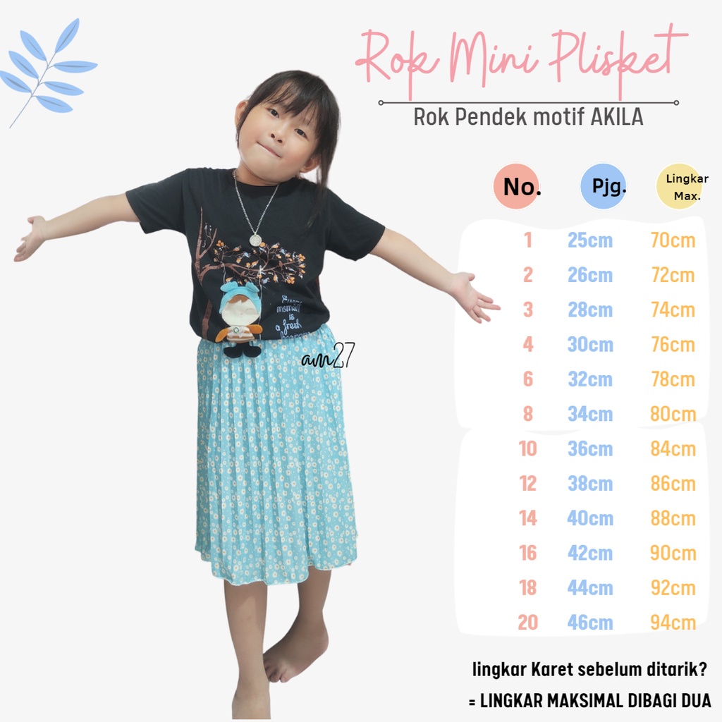 AM27 Rok Plisket Pendek anak 1-12 tahun Pleated Skirt ROK MINI MOTIF AQILA