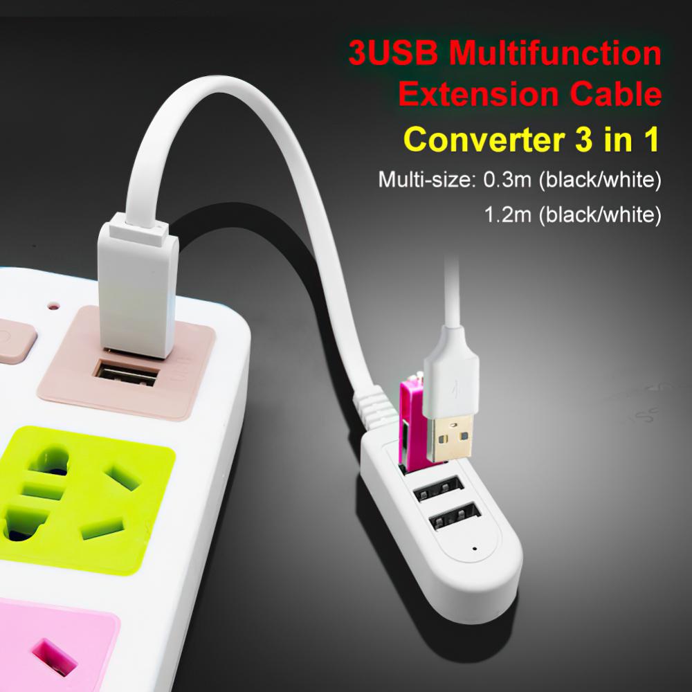 3 Port USB Multi-fungsi 3A Pengisi Daya Konverter Kabel Ekstensi Jalur Ekspansi Multi-port Hub Aksesori Kabel Data Digit