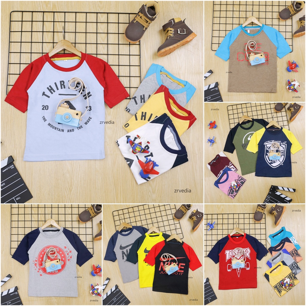 Kaos Reglan Distro Size 3-4 Tahun  / Baju Import Branded Anak Laki Cowok Lengan Pendek Polos Murah