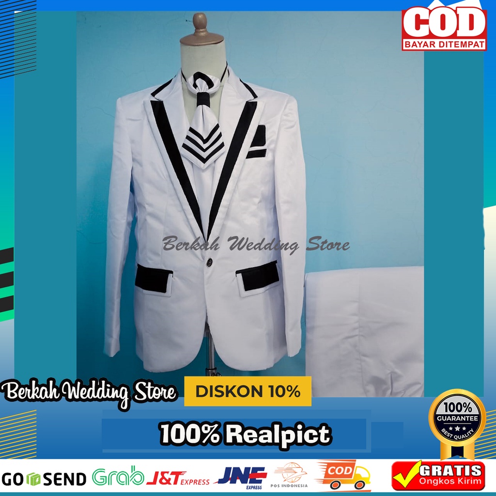 Jas Pria Jas Pengantin Blazer Satu set Terbaru Warna Putih