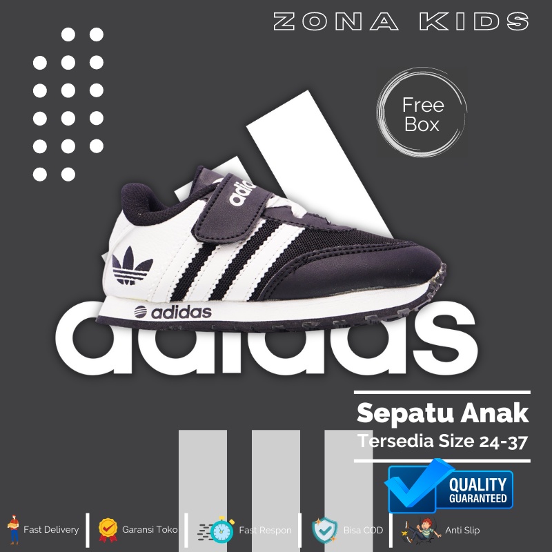 Sepatu Sneakers Anak Putih Hitam Umur 1 2 3 4 5 6 7 Tahun Laki Laki Perempuan Cowok Cewek Bahan Ring