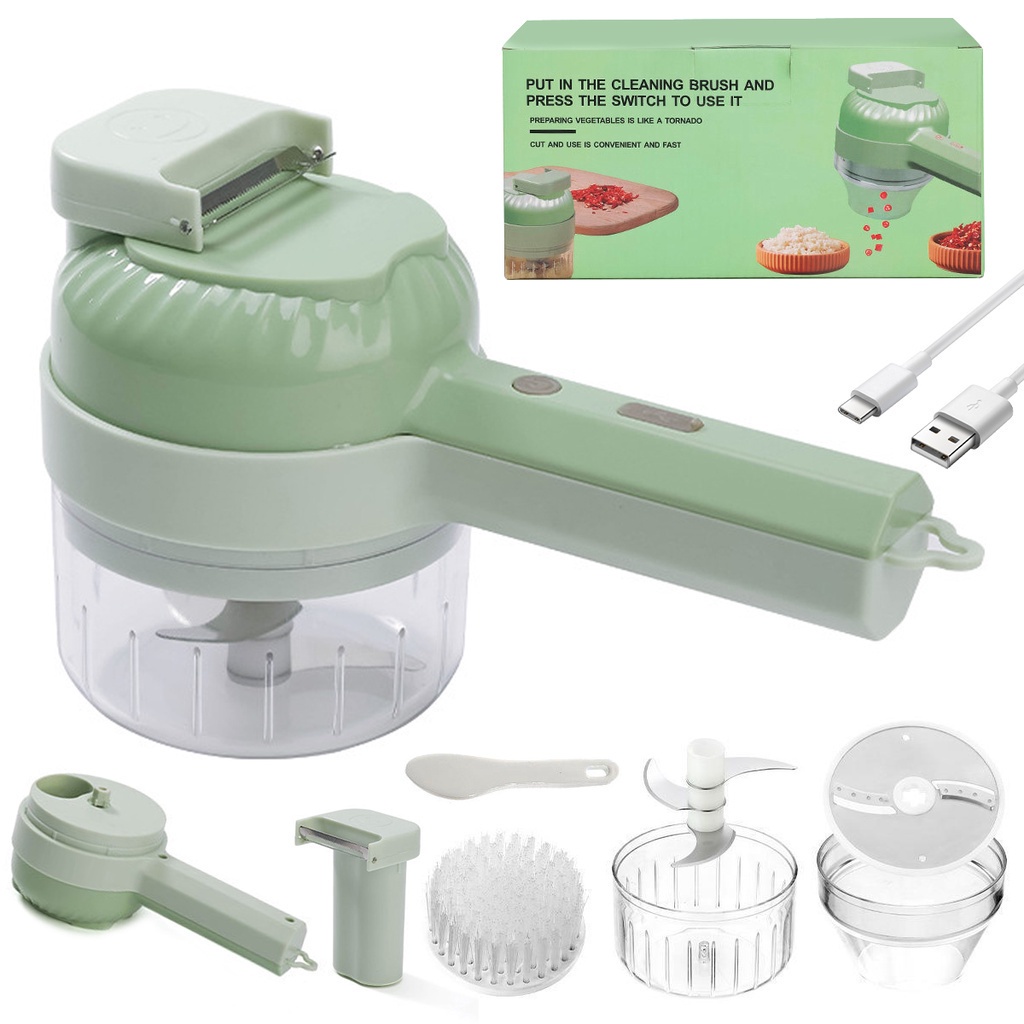 【COD】4 In1 Multifunctional Electric Vegetable Cutter Slicer Handheld Wireless Chopper Cutting Meat Potato Slicer Garlic Mud Masher