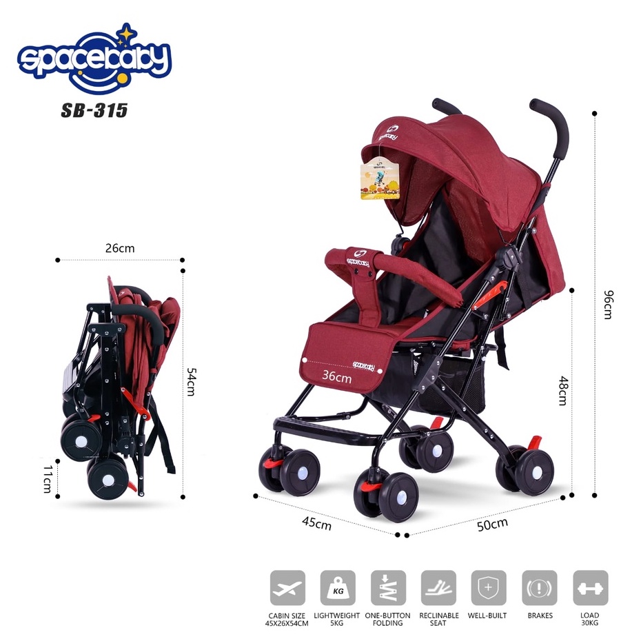 Baby stroller spacebaby SB 315 316 cabin size bisa dilipat alat bantu bawa anak bayi balita space baby kereta dorong anak bayi balita SB315 SB316