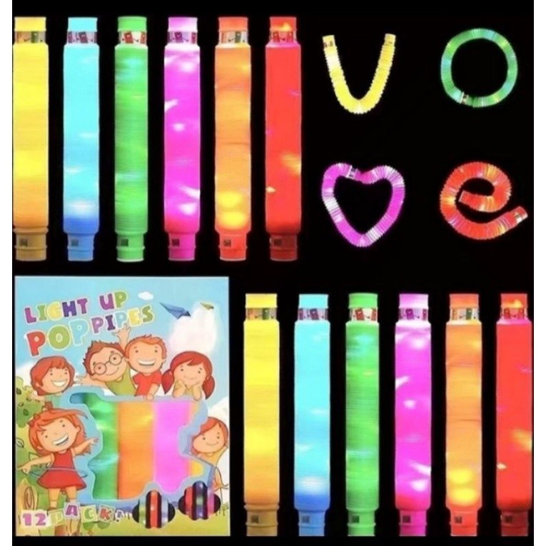 [1 KOTAK 6 PCS] BOP MAINAN VIRAL CEV LIGHT UP POP TUBES LED POP PIPES TUBE PIPE STICK PIPA SELANG FIDGET TOY WARNA WARNI