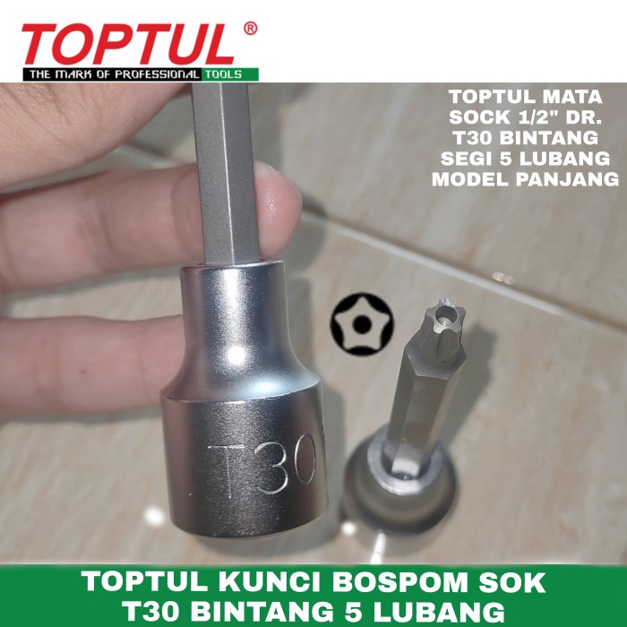 MATA KUNCI SOCK SOK BINTANG SEGI 5 LUBANG 1/2" x T30 LONG TOPTUL
